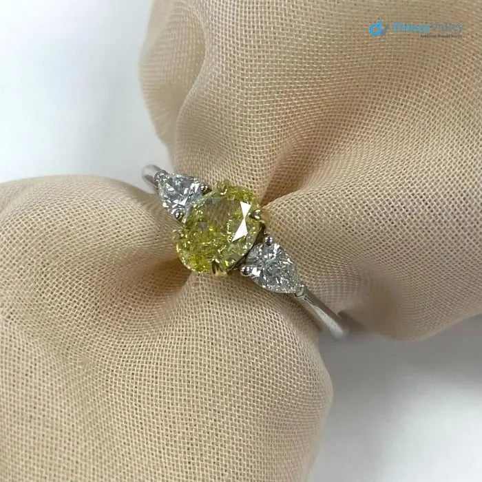 3 Stone GIA 1.34 TCW Fancy Intense Yellow Oval Diamond Engagement Ring - DisneyValley