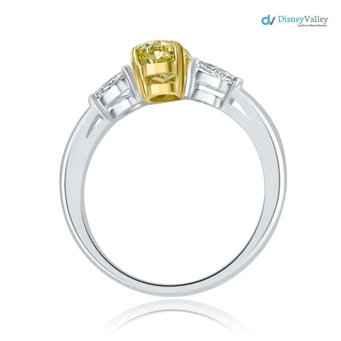 3 Stone GIA 1.34 TCW Fancy Intense Yellow Oval Diamond Engagement Ring - DisneyValley