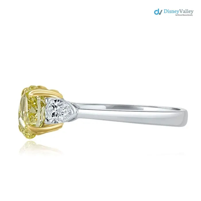 3 Stone GIA 1.34 TCW Fancy Intense Yellow Oval Diamond Engagement Ring - DisneyValley