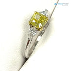 3 Stone GIA 1.41 TCW Fancy Intense Yellow Cushion Diamond Engagement Ring - DisneyValley