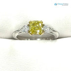3 Stone GIA 1.41 TCW Fancy Intense Yellow Cushion Diamond Engagement Ring - DisneyValley