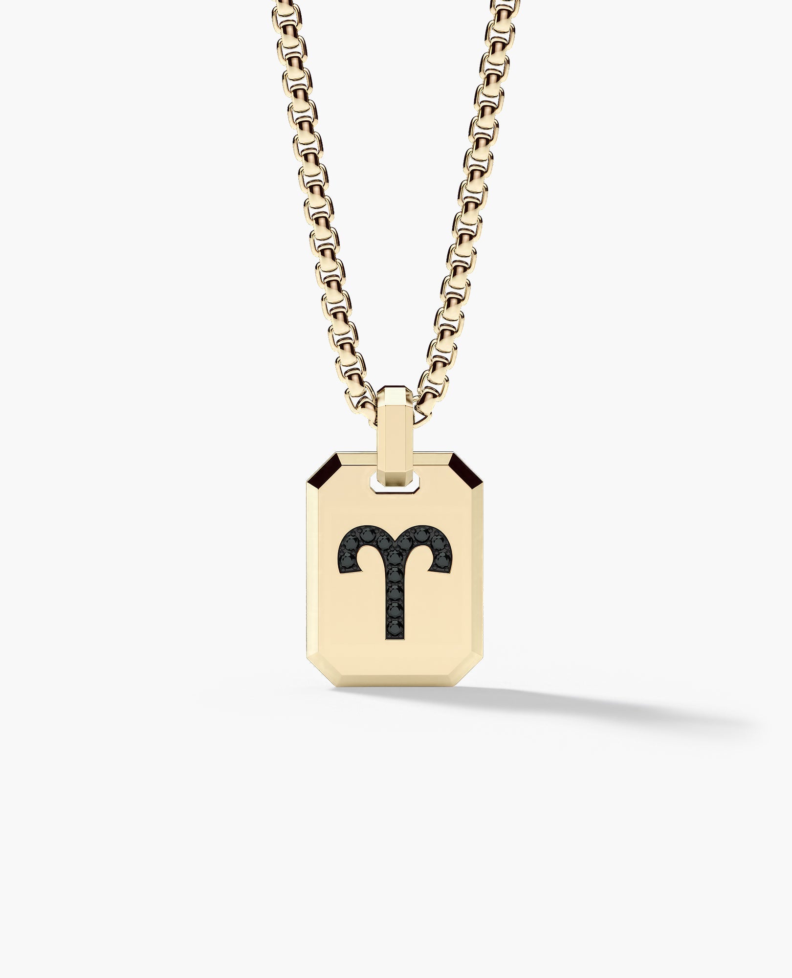 ARIES MINI ZODIAC Dog Tag Gold Pendant with 0.25ct Black Diamonds