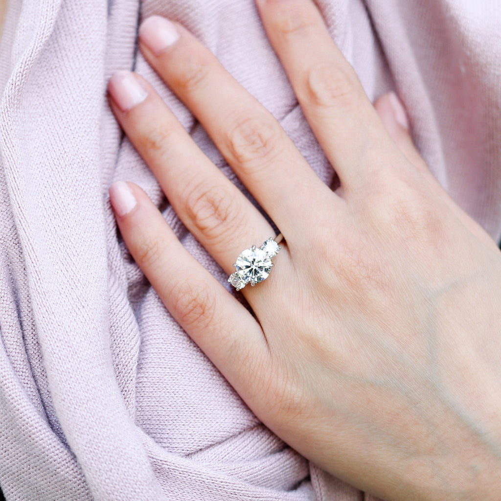 2.25 CT Round Moissanite Three Stone Engagement Ring