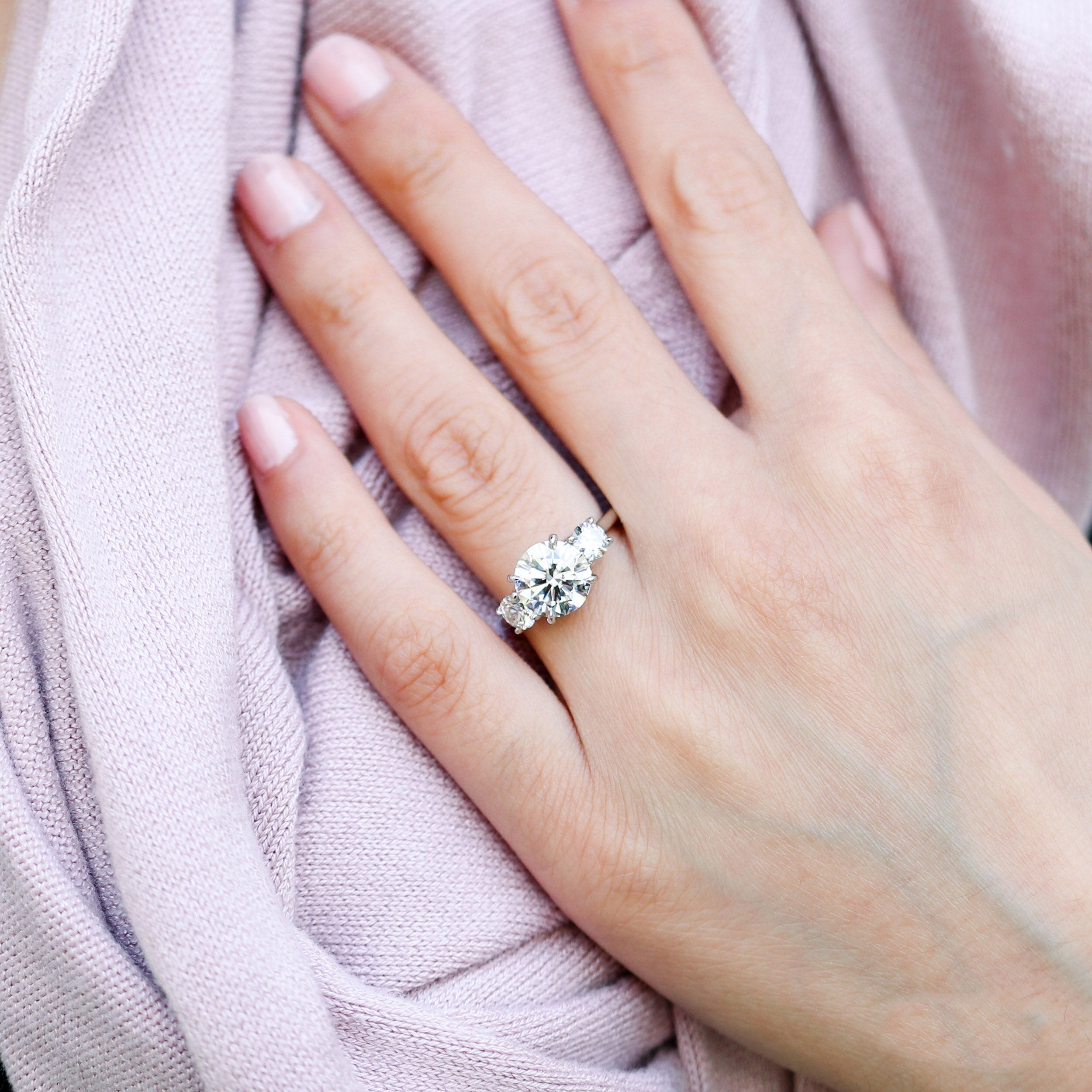 2.25 CT Round Moissanite Three Stone Engagement Ring