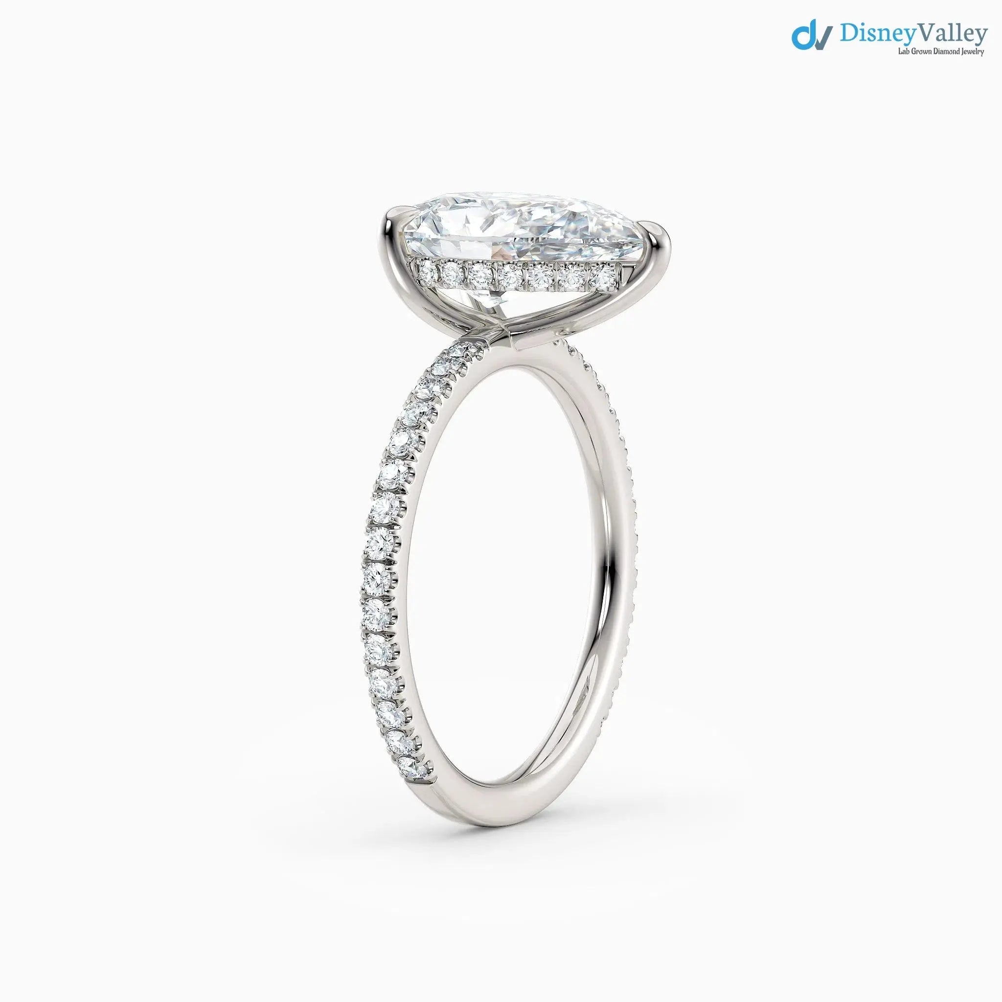 3 caret Pear Cut with Hidden Halo & Pave Band wedding ring - DisneyValley