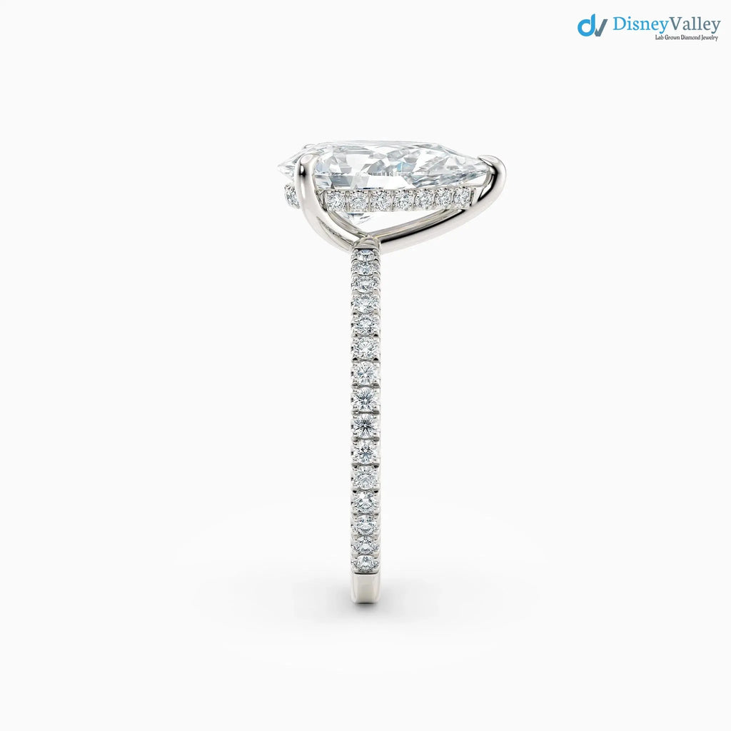 3 caret Pear Cut with Hidden Halo & Pave Band wedding ring - DisneyValley