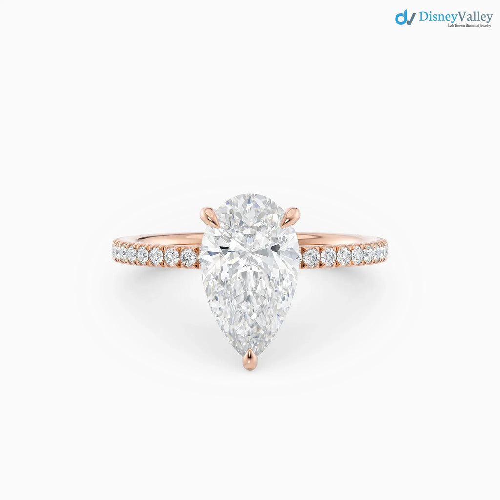 3 caret Pear Cut with Hidden Halo & Pave Band wedding ring - DisneyValley