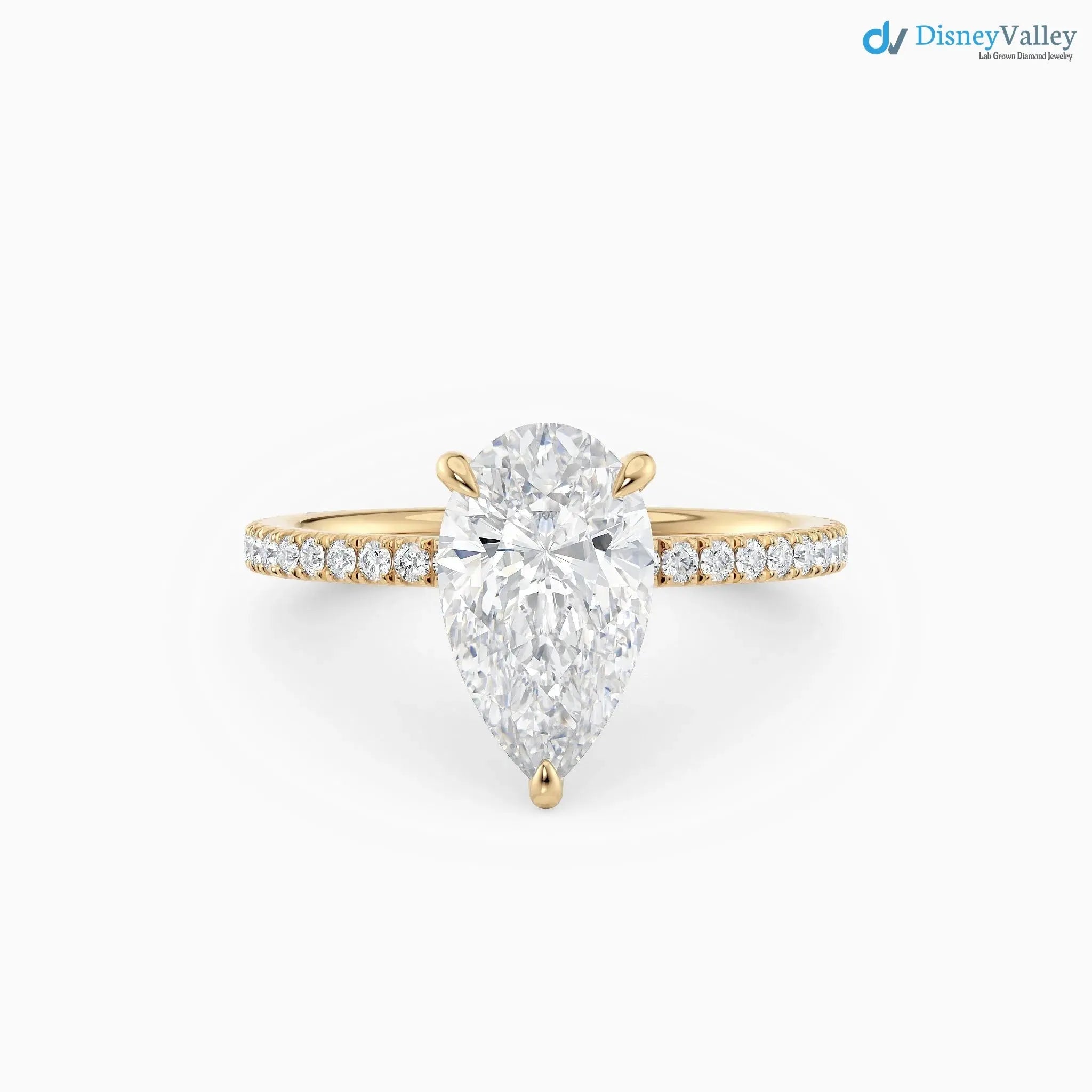 3 caret Pear Cut with Hidden Halo & Pave Band wedding ring - DisneyValley