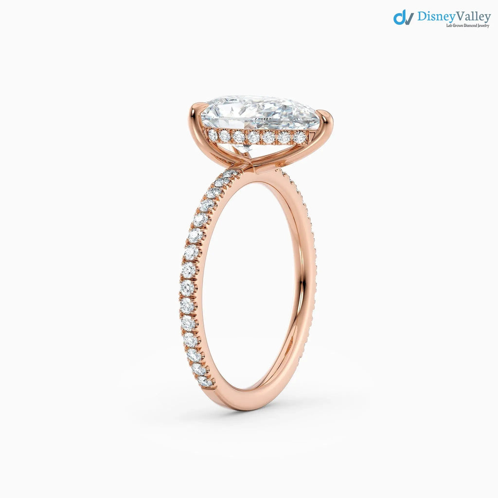 3 caret Pear Cut with Hidden Halo & Pave Band wedding ring - DisneyValley