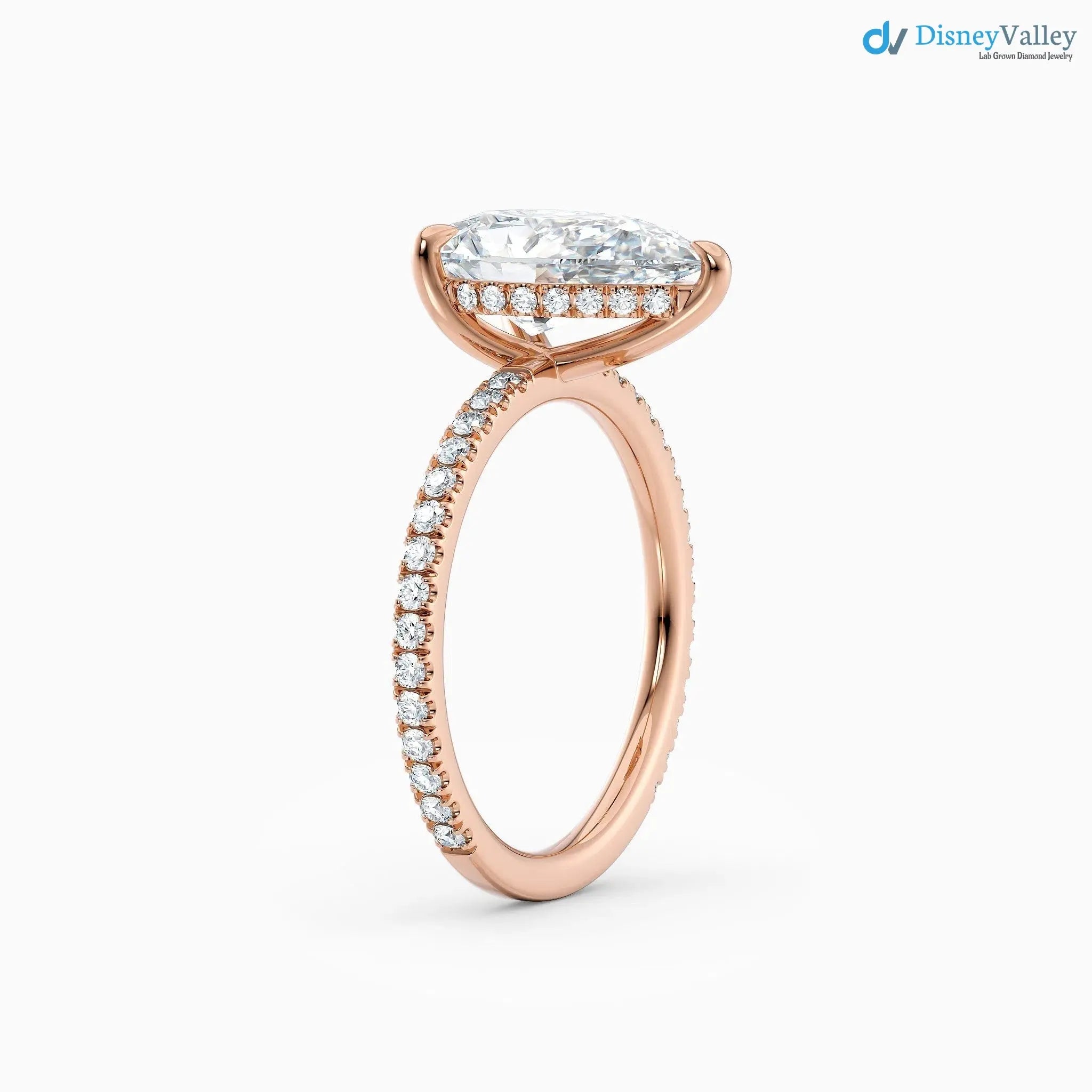 3 caret Pear Cut with Hidden Halo & Pave Band wedding ring - DisneyValley
