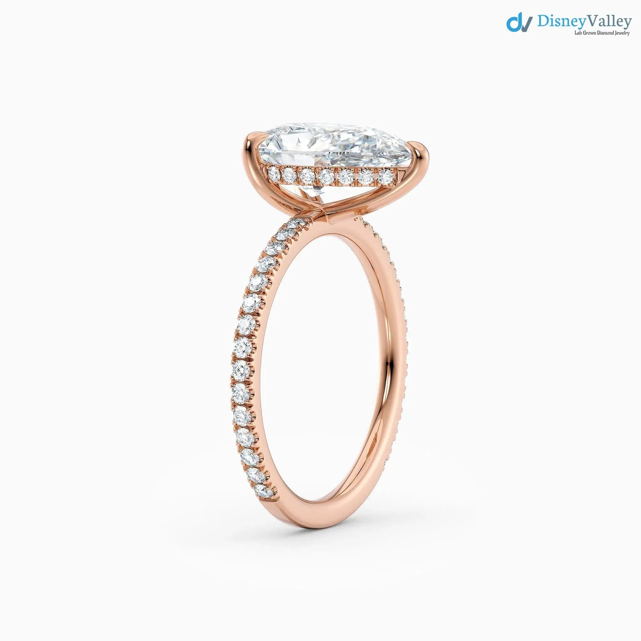 3 caret Pear Cut with Hidden Halo & Pave Band wedding ring - DisneyValley