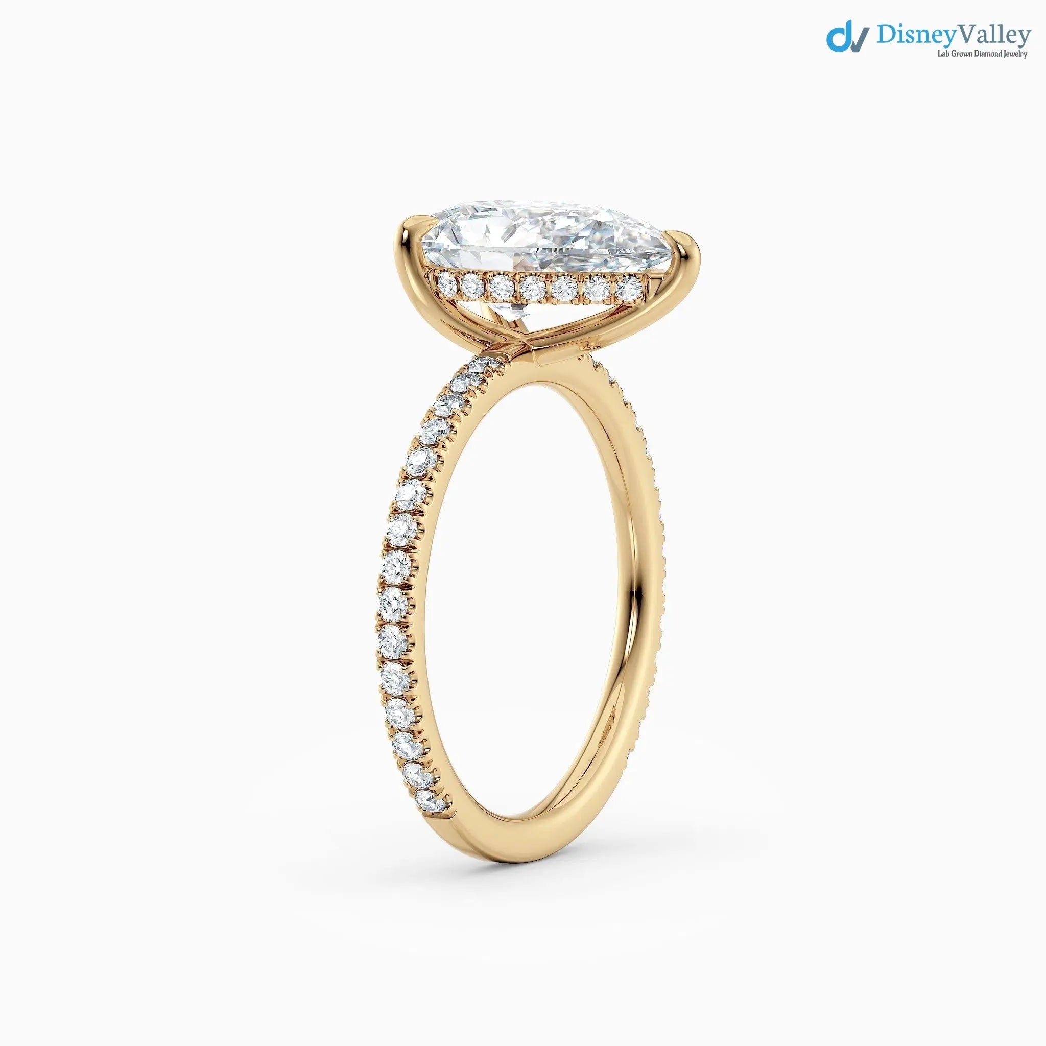 3 caret Pear Cut with Hidden Halo & Pave Band wedding ring - DisneyValley