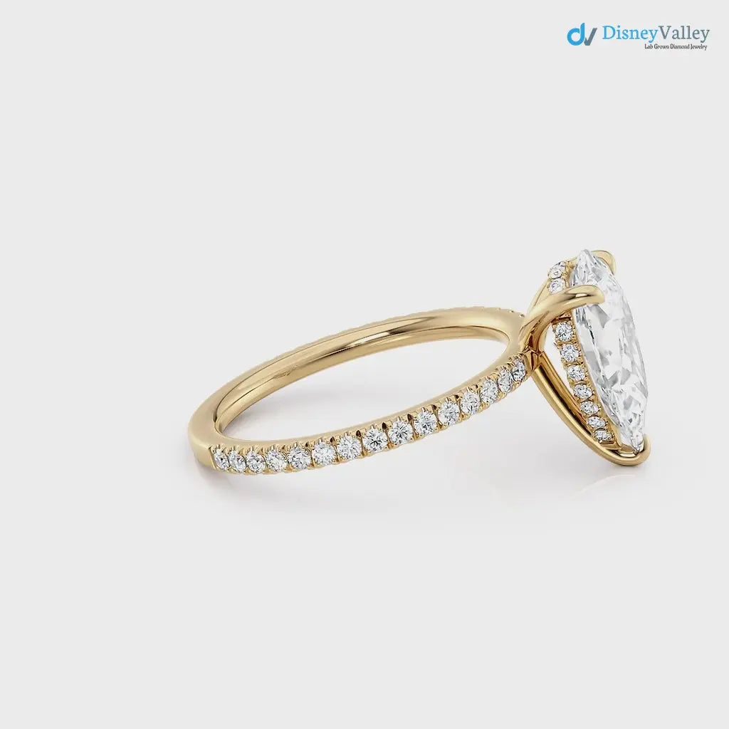 3 caret Pear Cut with Hidden Halo & Pave Band wedding ring - DisneyValley