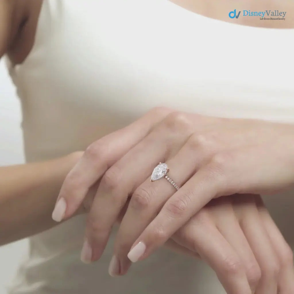 3 caret Pear Cut with Hidden Halo & Pave Band wedding ring - DisneyValley