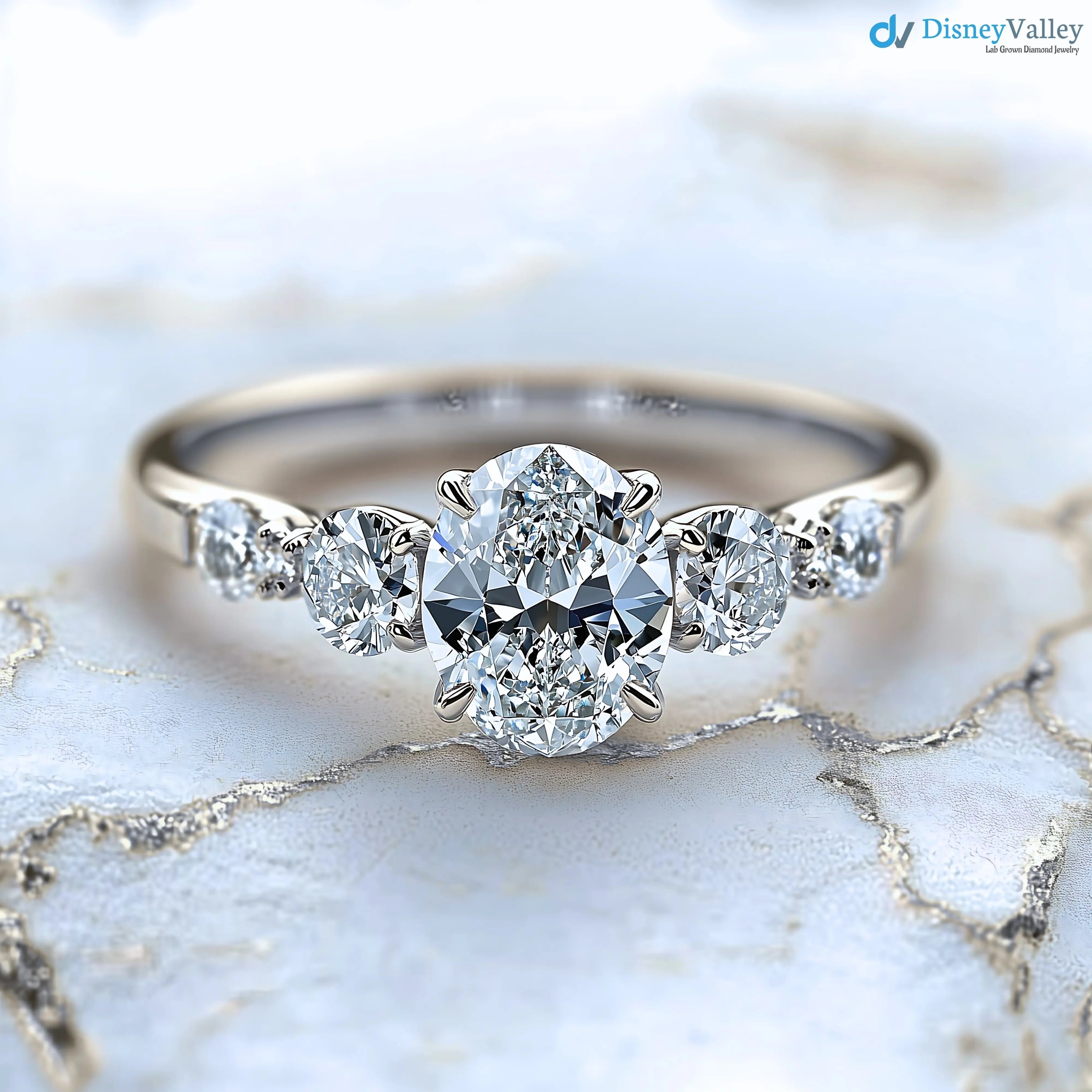 3 caret excellent oval cut lab grown diamond classic engagement ring - DisneyValley Main image