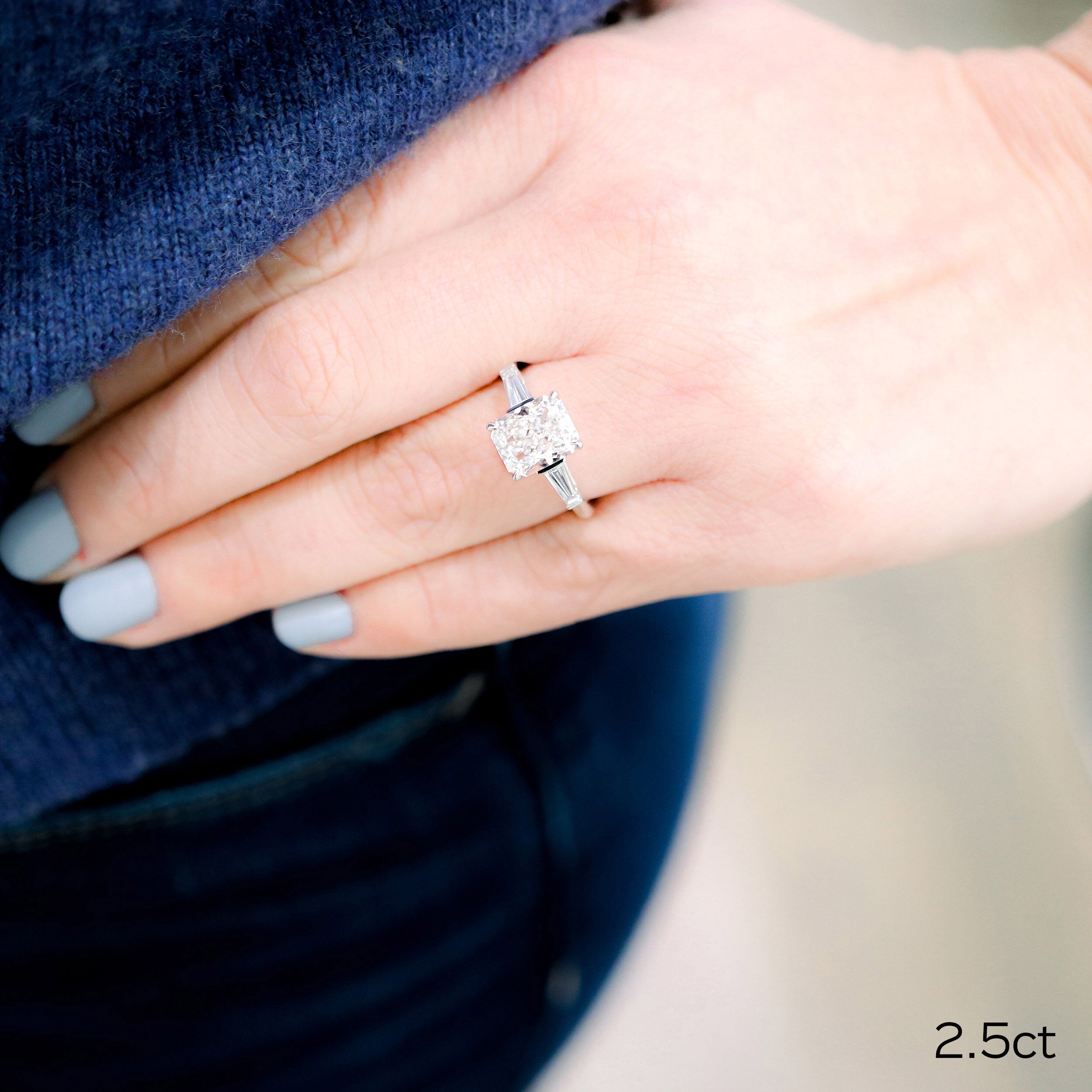 2.50CT Radiant Moissanite Three Stones Engagement Ring