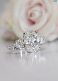 3.20 CTW Oval 3 Stone IGI Certified pave band engagement ring - DisneyValley