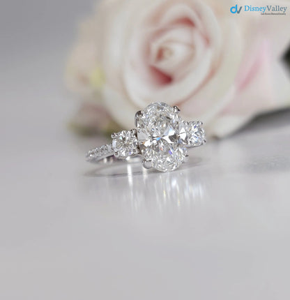 3.20 CTW Oval 3 Stone IGI Certified pave band engagement ring - DisneyValley