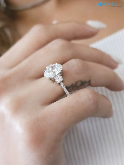 3.20 CTW Oval 3 Stone IGI Certified pave band engagement ring - DisneyValley