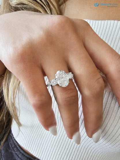 3.20 CTW Oval 3 Stone IGI Certified pave band engagement ring - DisneyValley