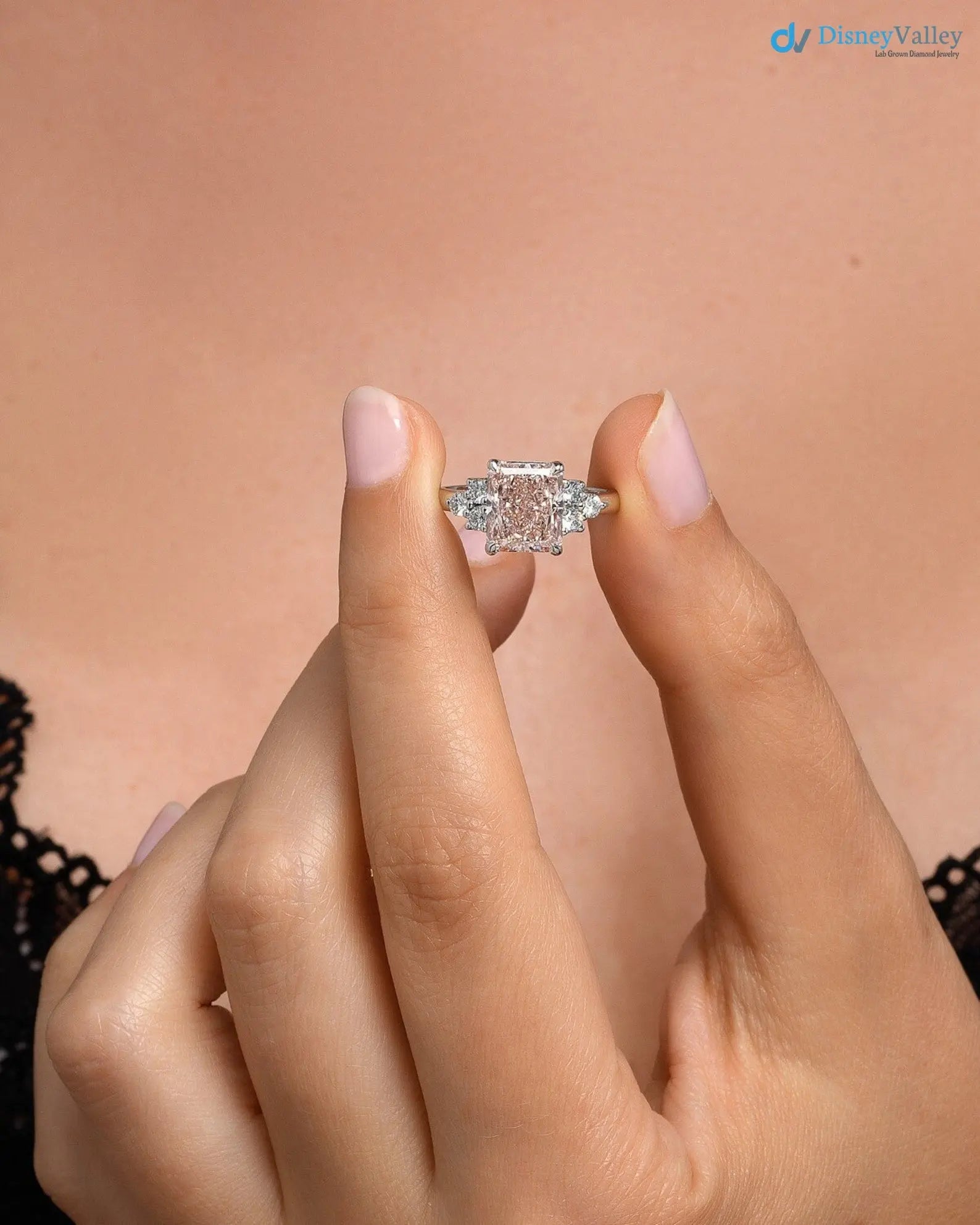 3.30 Carat IGI Certified Fancy intense Pink Radiant Cut Lab Grown Diamond Engagement Ring - DisneyValley Main image