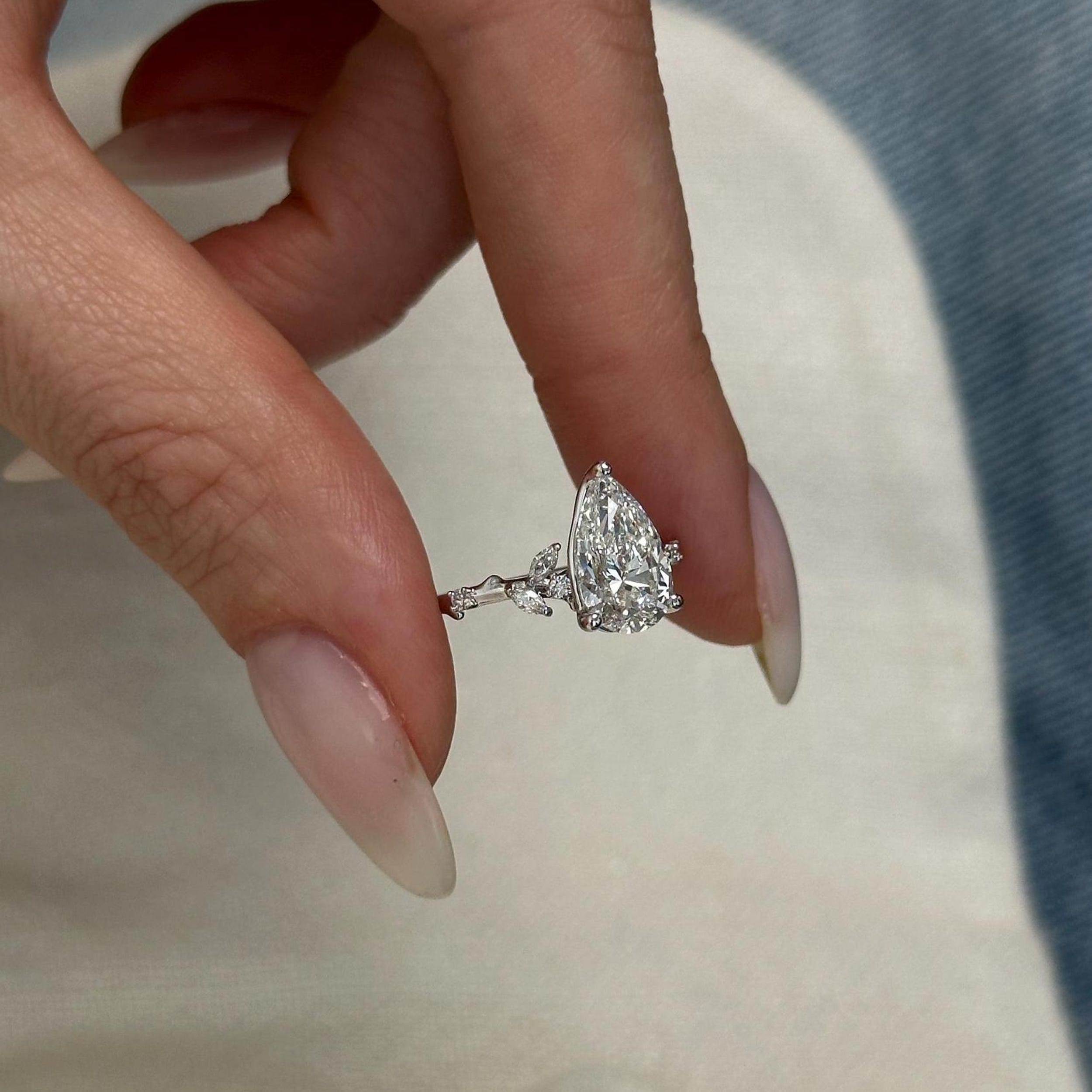 2.0 CT Pear Cut Moissanite Cluster Style Engagement Ring Secondary image