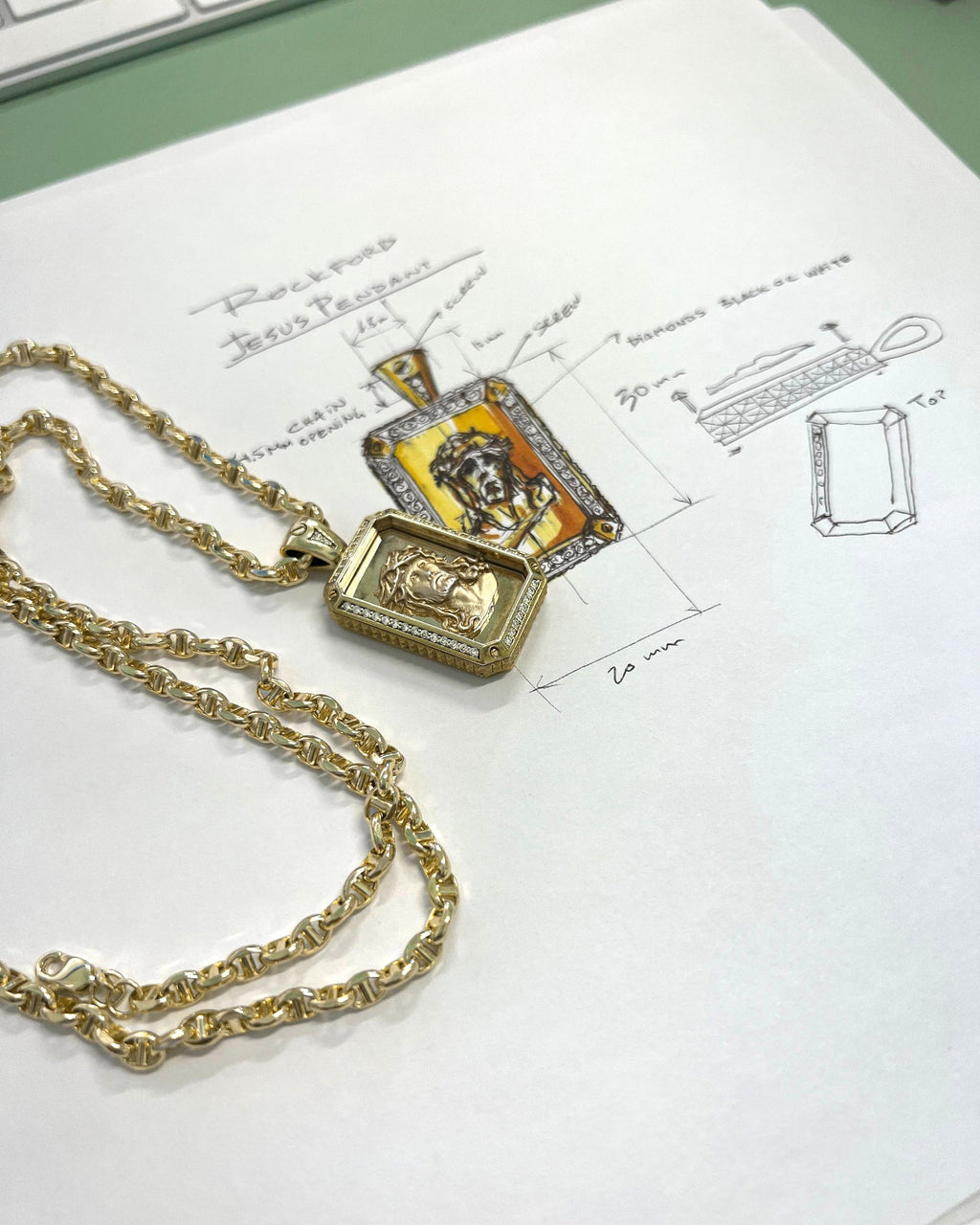 JESUS DOG TAG Two-Tone Gold Pendant with 0.45ct Diamonds