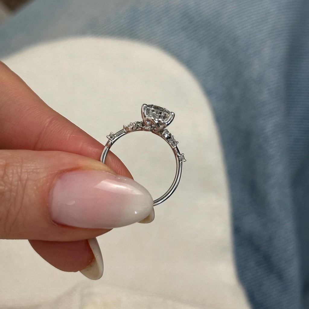 2.0 CT Pear Cut Moissanite Cluster Style Engagement Ring