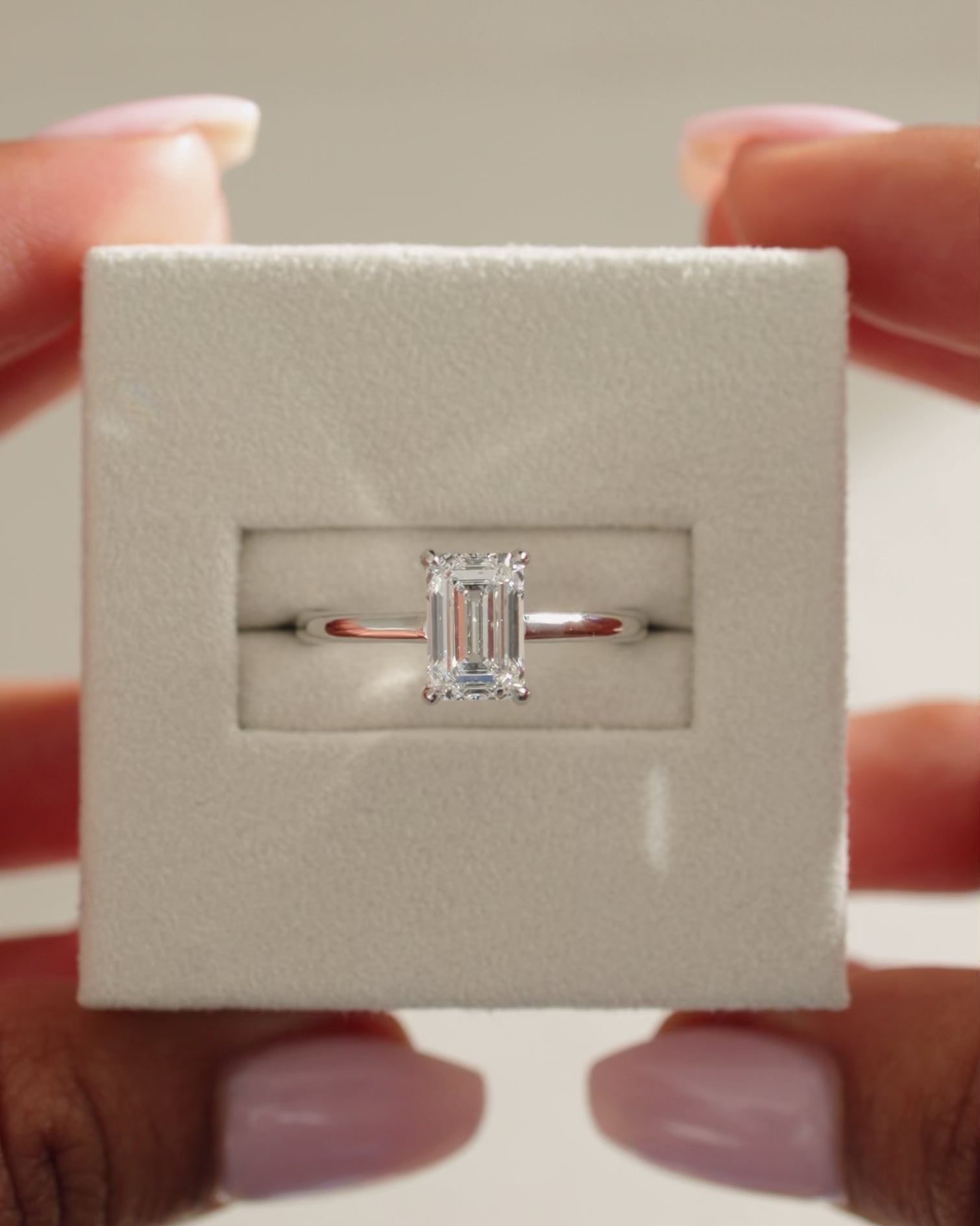 1.0-3.0 CT Emerald Cut Lab Grown Diamond Hidden Halo Engagement Ring