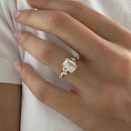 1.5 CT Emerald Cut Moissanite Cluster Style Engagement Ring