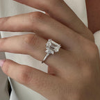 3.0 CT Emerald Cut Moissanite Cluster Style Engagement Ring
