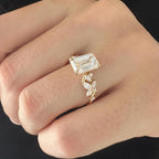 2.5 CT Emerald Cut Moissanite Cluster Style Engagement Ring