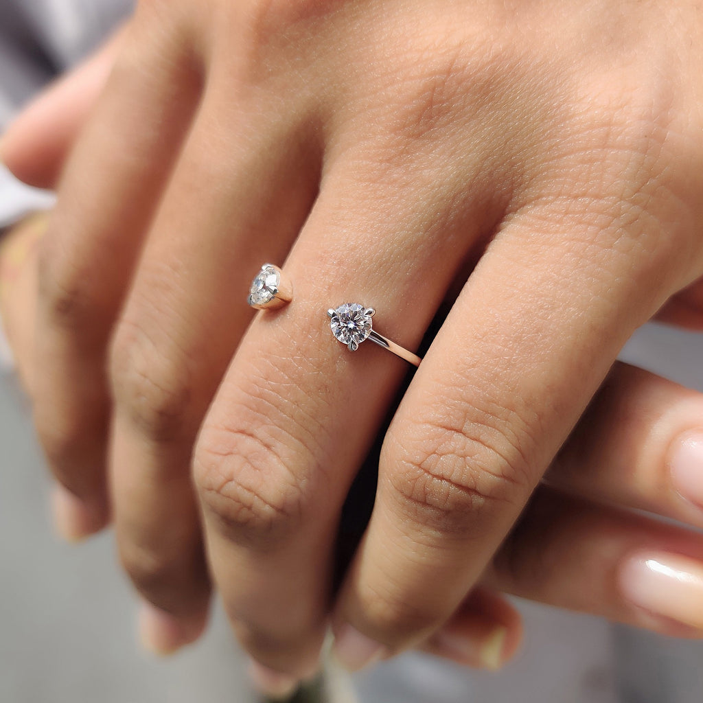 Round Cut 2 Stone Open Gap Wedding Band