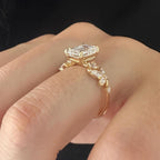 2.5 CT Emerald Cut Moissanite Cluster Style Engagement Ring