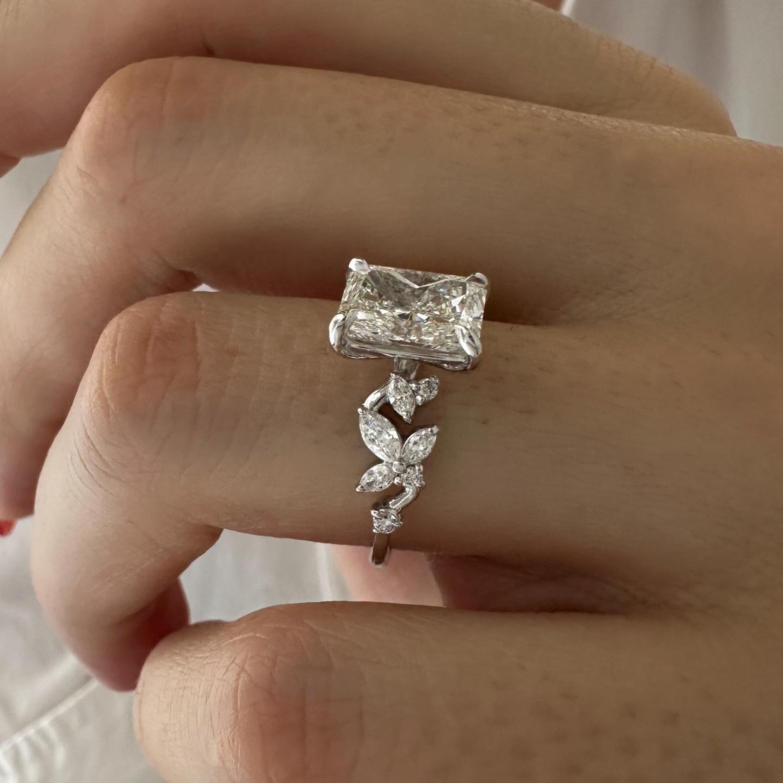 2.0 CT Radiant Cut Moissanite Cluster Style Engagement Ring Secondary image