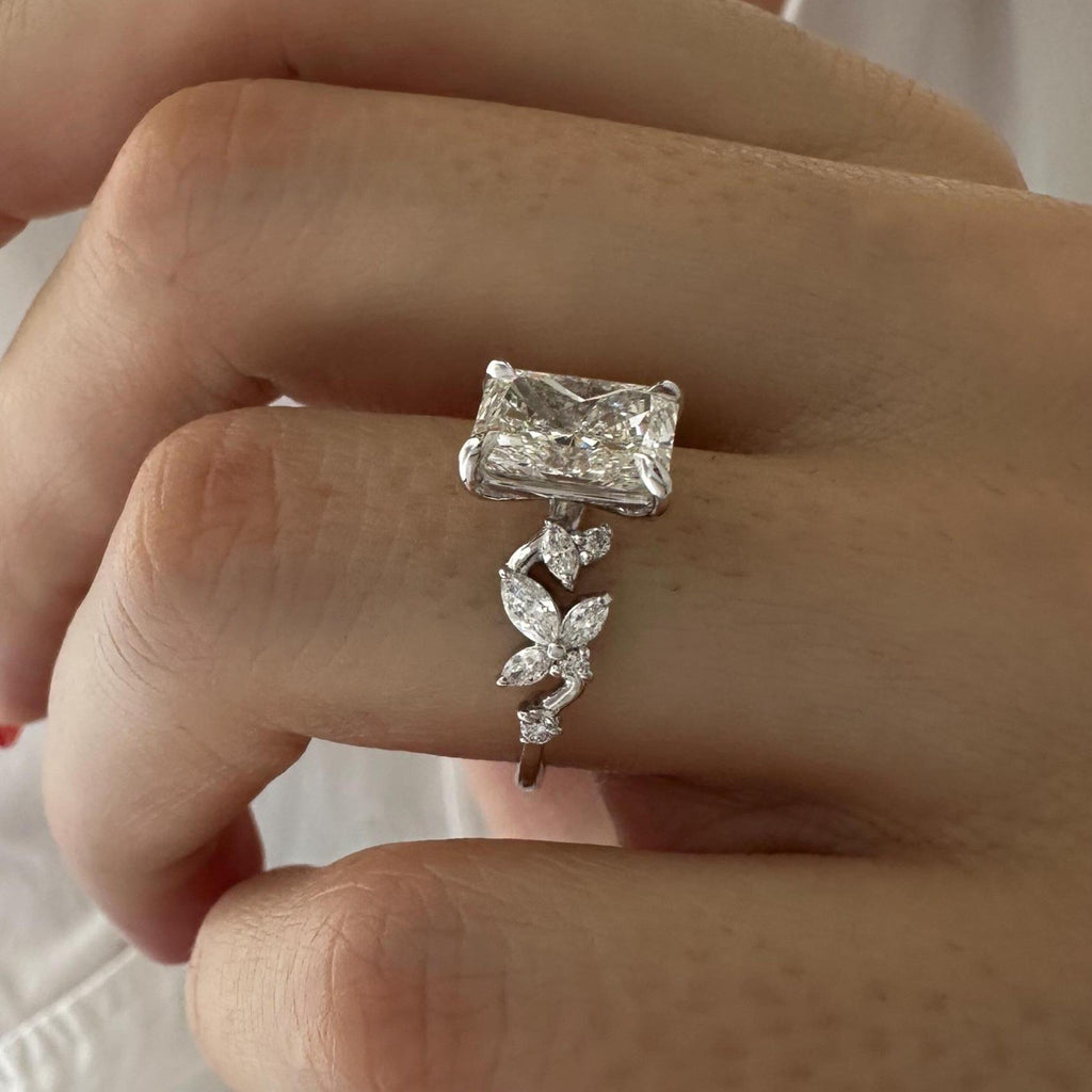 2.0 CT Radiant Cut Moissanite Cluster Style Engagement Ring