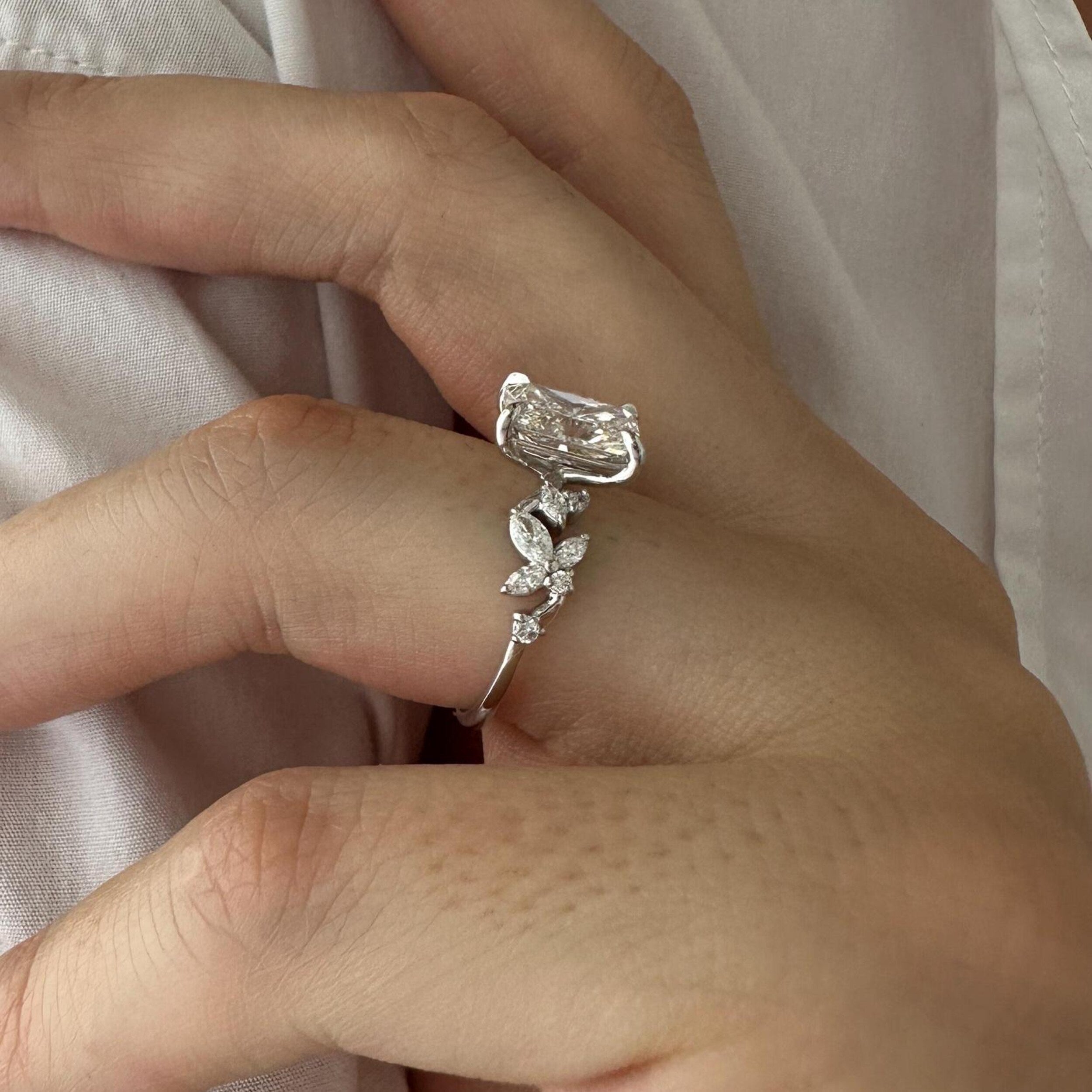 2.0 CT Radiant Cut Moissanite Cluster Style Engagement Ring