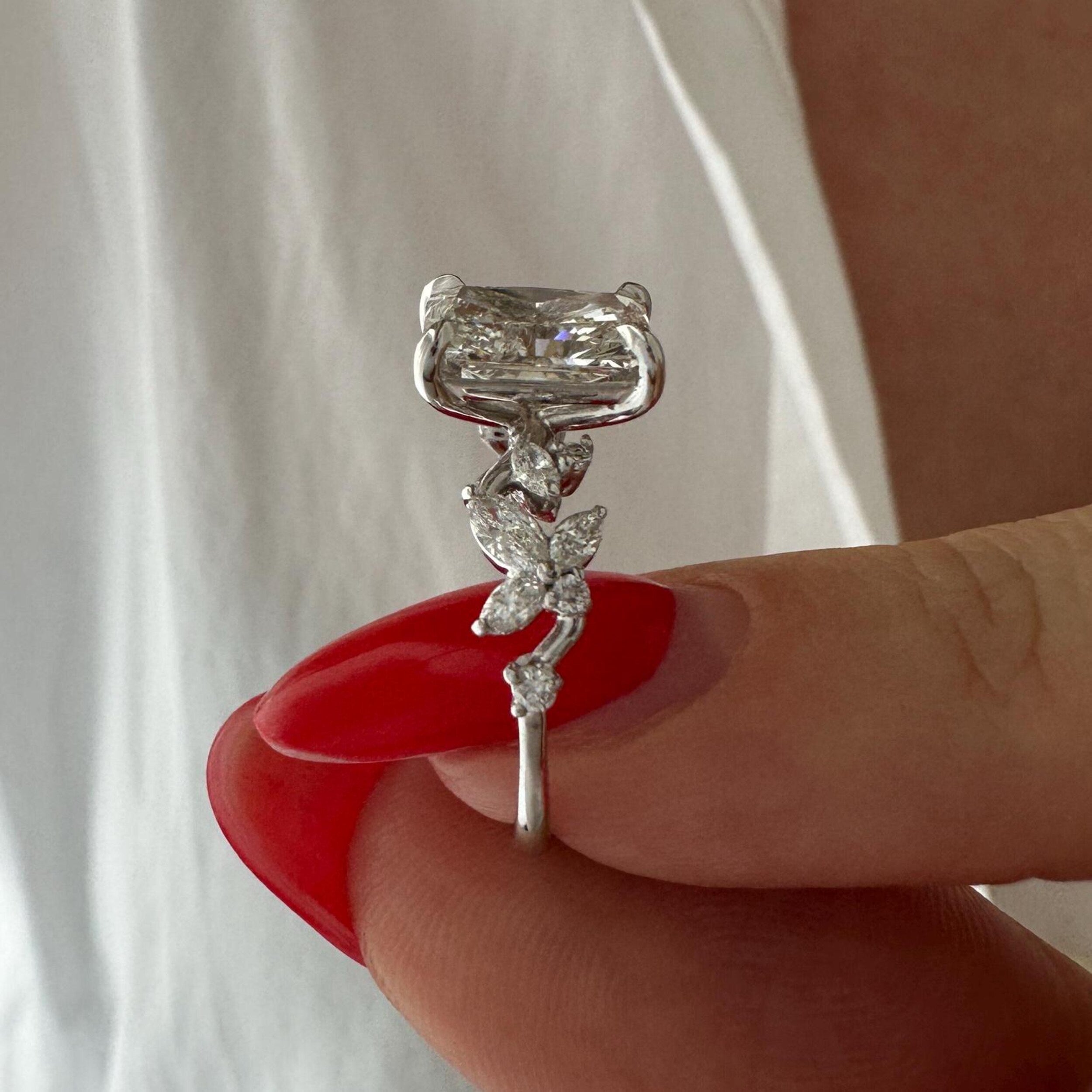 2.0 CT Radiant Cut Moissanite Cluster Style Engagement Ring