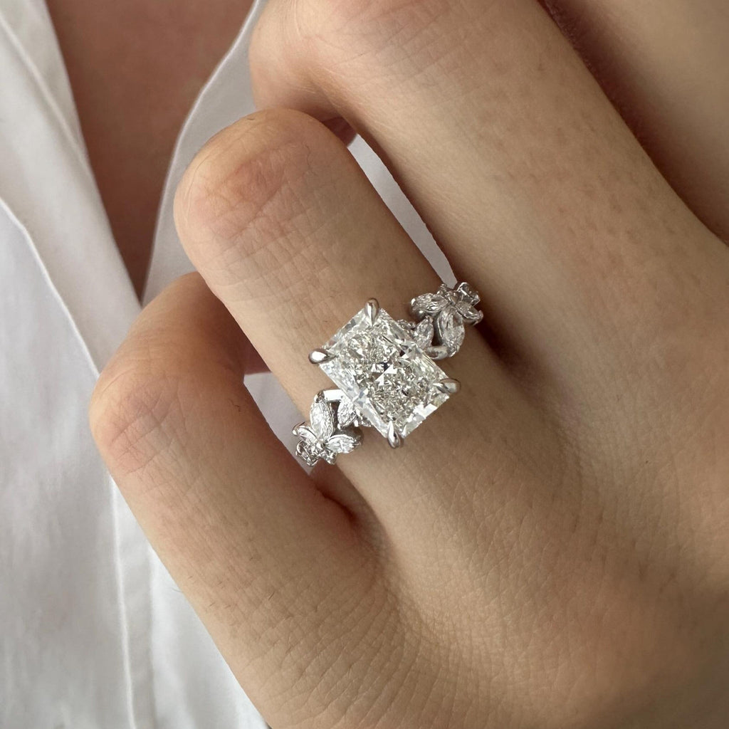 2.0 CT Radiant Cut Moissanite Cluster Style Engagement Ring