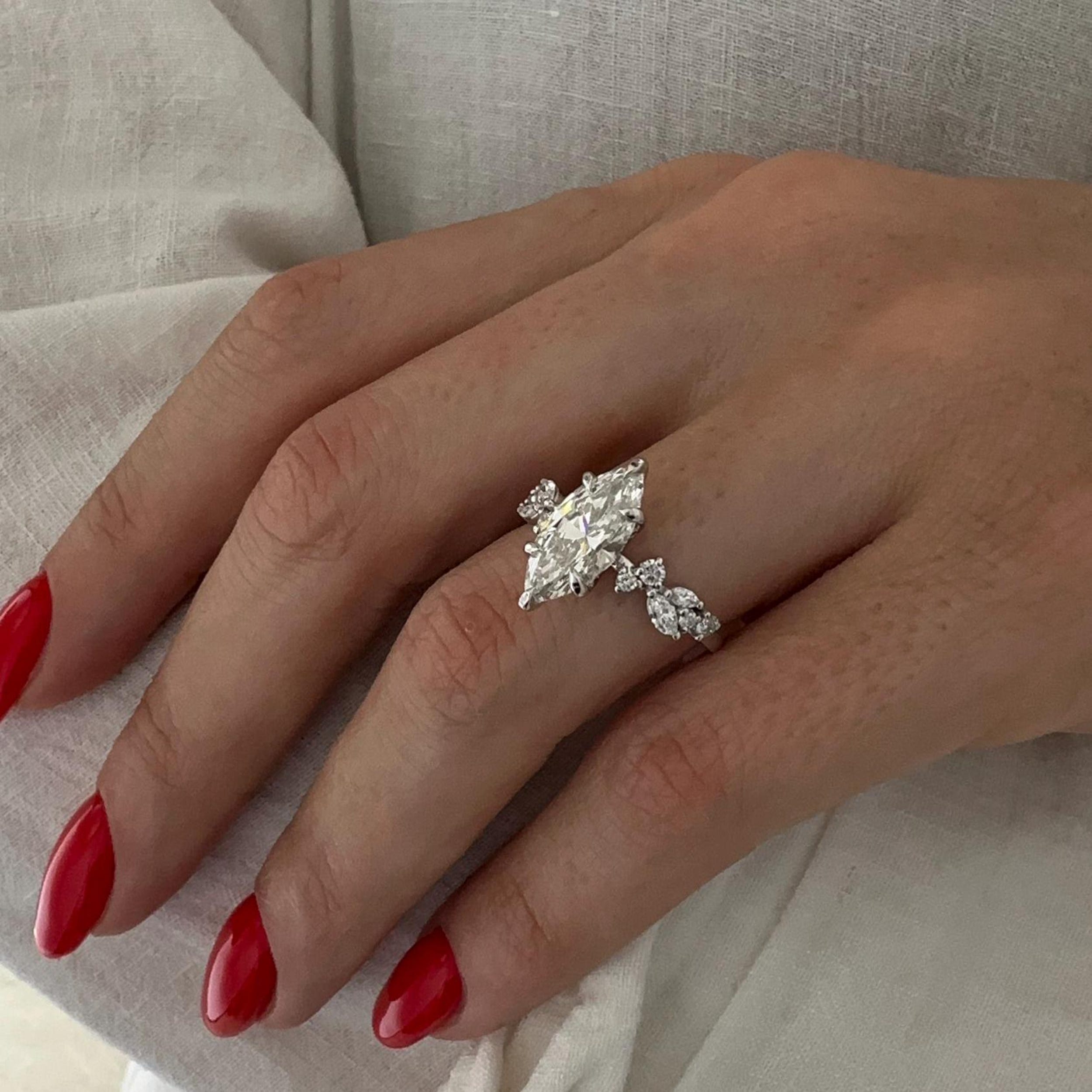 2.0 CT Marquise Cut Moissanite Cluster Style Engagement Ring Secondary image