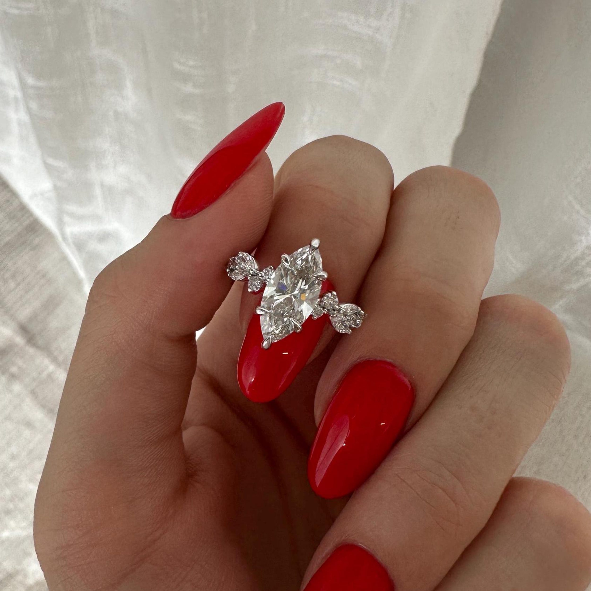 2.0 CT Marquise Cut Moissanite Cluster Style Engagement Ring