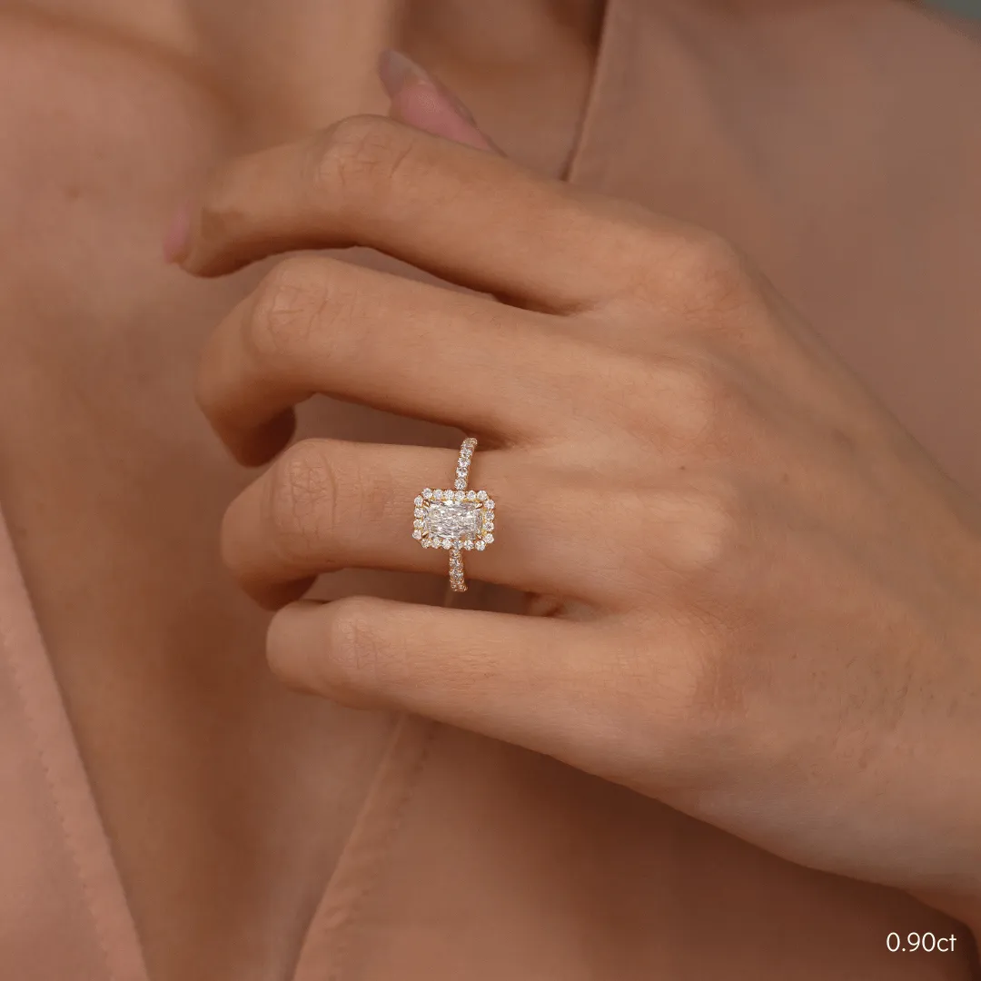 0.90 CT Radiant Moissanite Halo & Pave Engagement Ring
