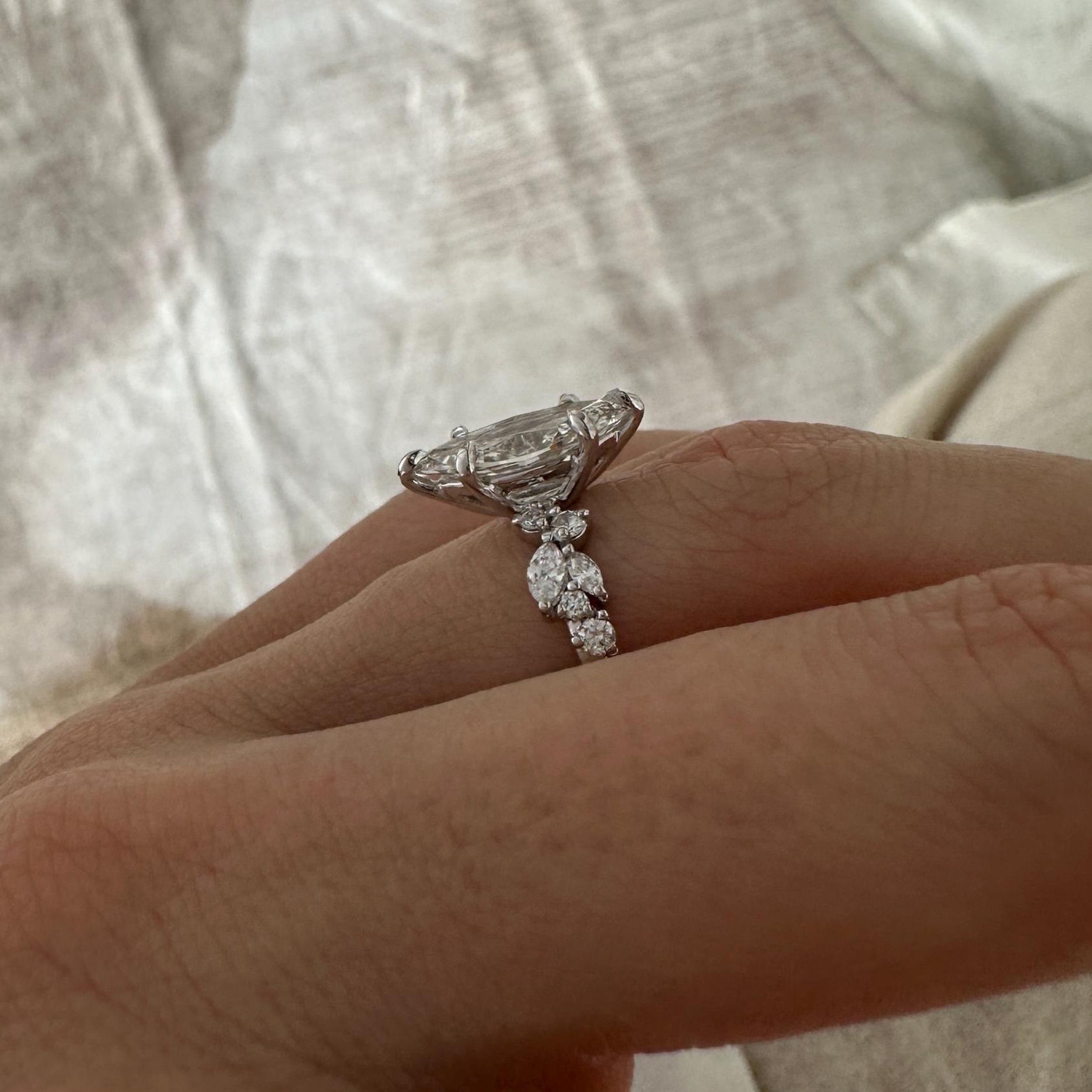 2.0 CT Marquise Cut Moissanite Cluster Style Engagement Ring