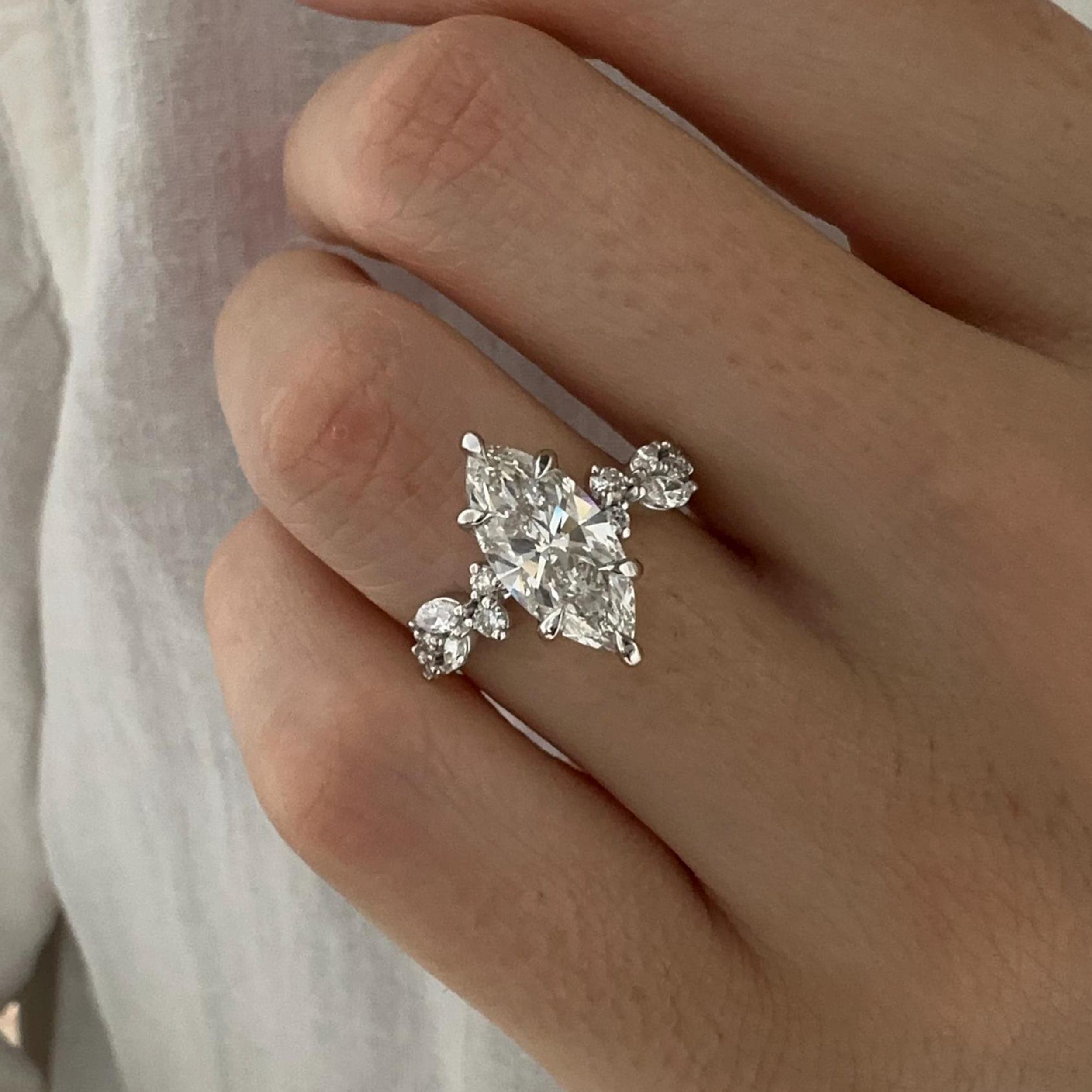 2.0 CT Marquise Cut Moissanite Cluster Style Engagement Ring
