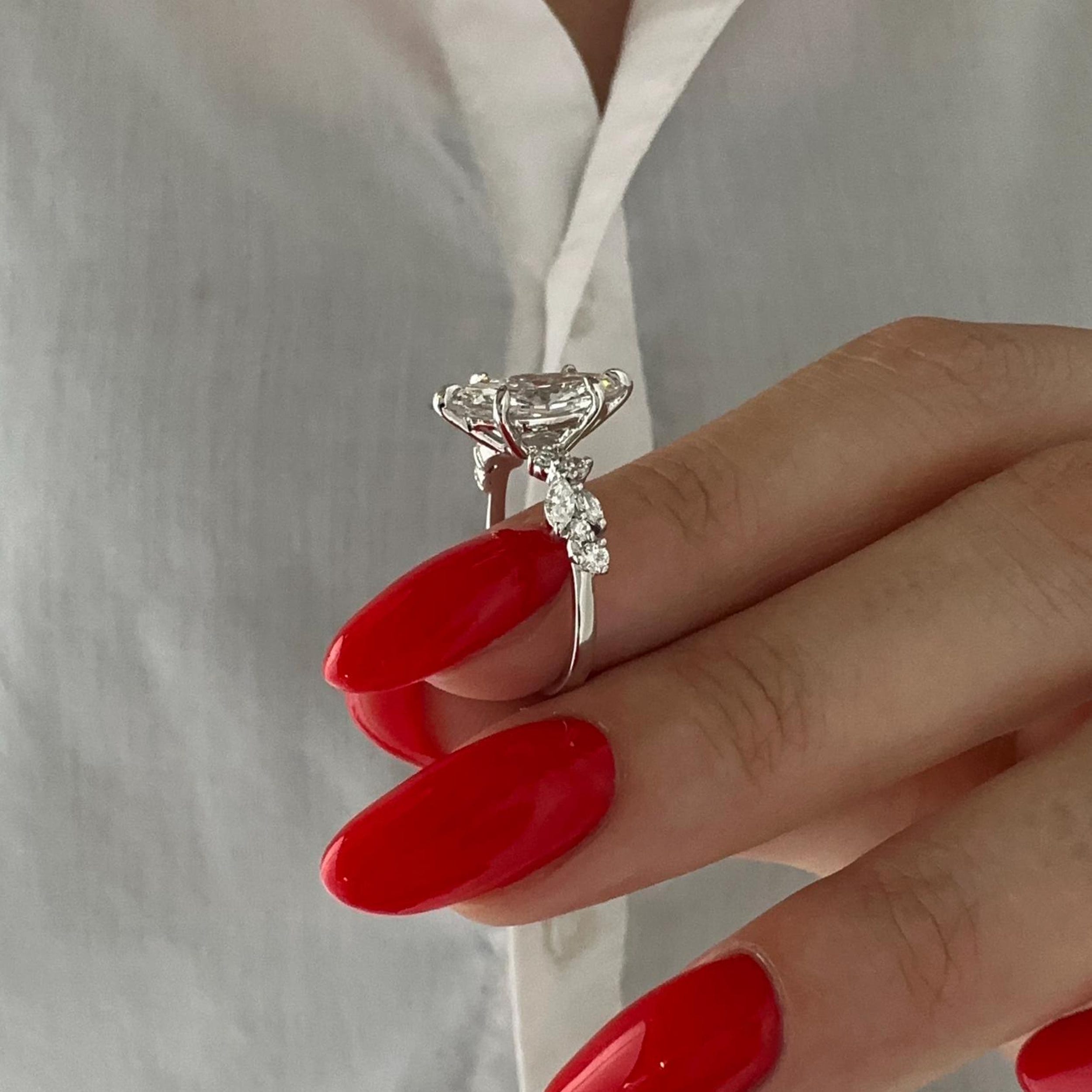 2.0 CT Marquise Cut Moissanite Cluster Style Engagement Ring