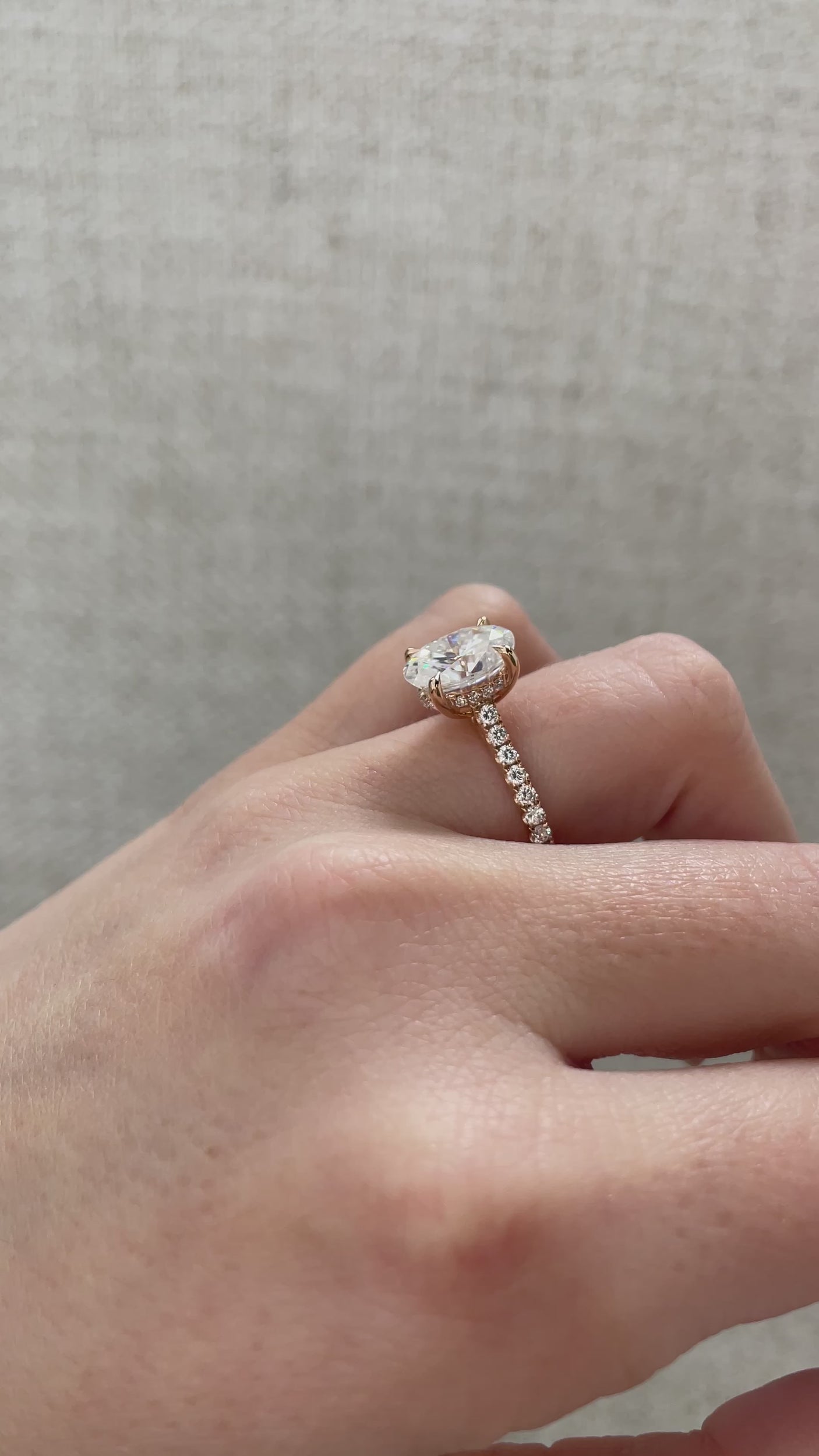 1.20-3.20 CT Oval Cut Lab Grown Diamond Hidden Halo & Pave Engagement Ring