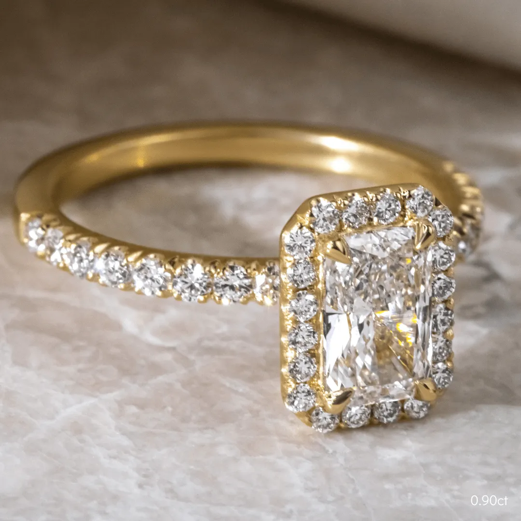 0.90 CT Radiant Moissanite Halo & Pave Engagement Ring
