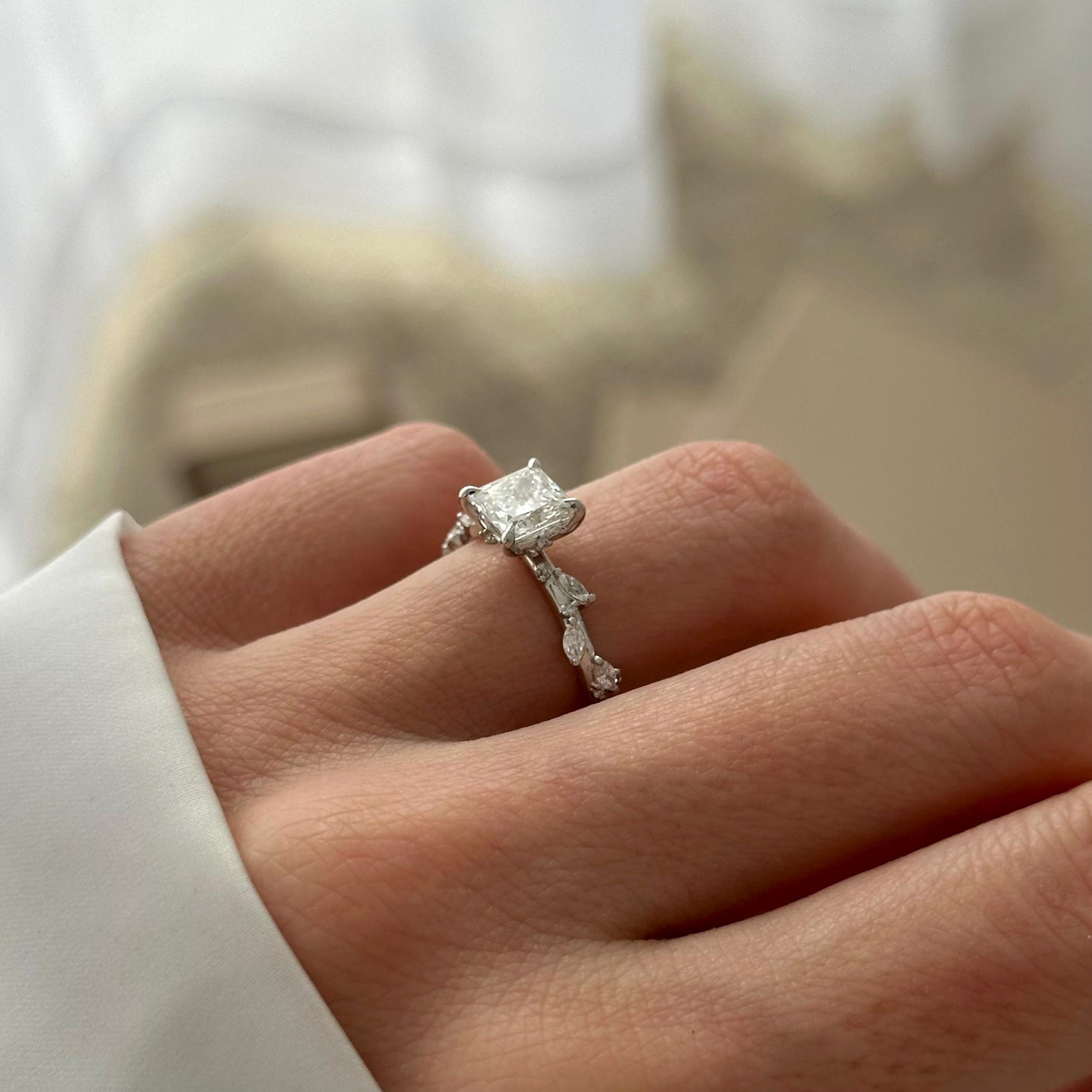 1.20 CT Princess Cut Moissanite Cluster Style Engagement Ring