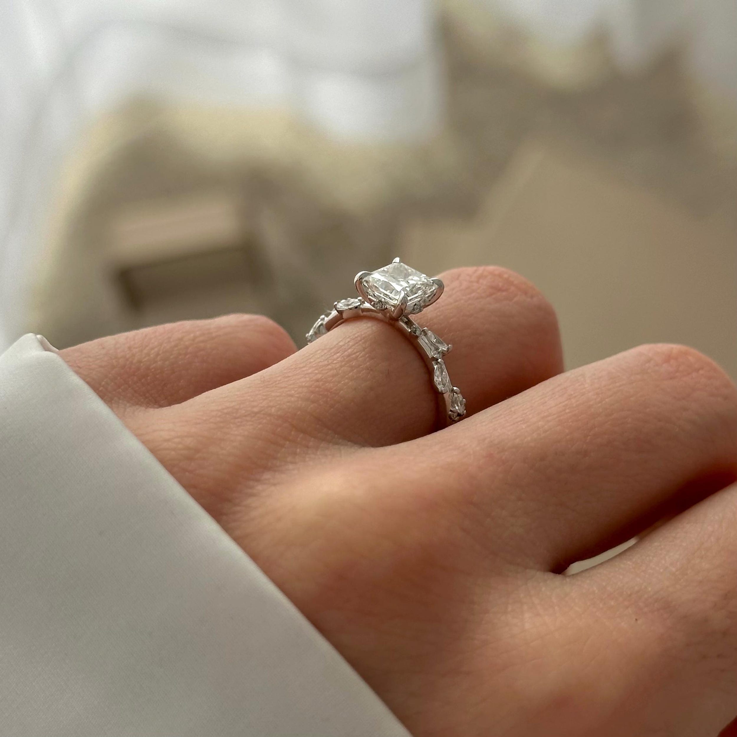1.20 CT Princess Cut Moissanite Cluster Style Engagement Ring