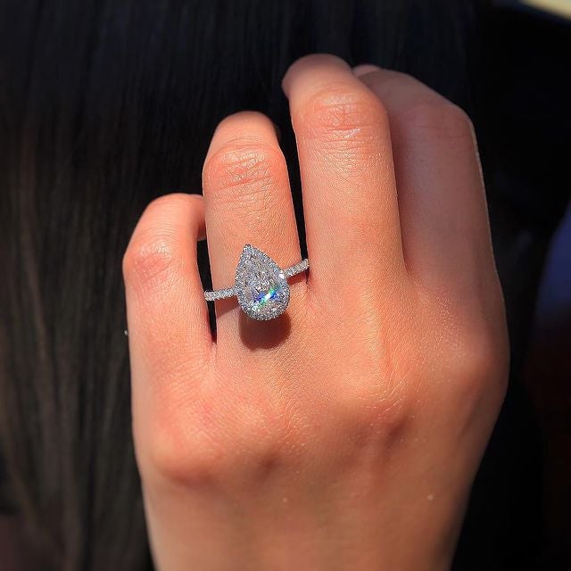 2.10 CT Pear Cut Moissanite Halo Setting Engagement Ring